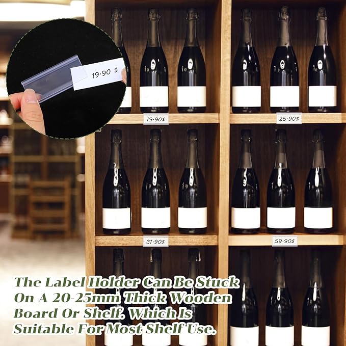 100Pcs Shelf Label Holders, Clear Plastic Price Tag Sign for Counters, Warehouses, Bookshelf Shelves, Wire Wood Shelf Sign and Ticket Holder 2.4 in L x 1 in H Clips On to Shelves 3/4" to 1" Thick