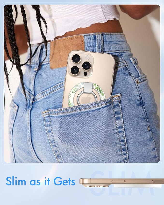Toycamp Phone Grip Ring Holder Compatible with MagSafe - Magnetic Phone Grip Stand Women Cute Painting Removable Rotatable Magnet Accessories for iPhone 17 Pro Max/16/15/14/13/12 Series, Leaves