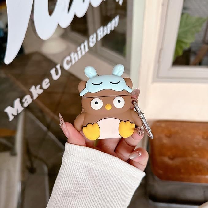 Case Compatible with Airpods 3, 3D Cute Kawaii Owl Design Earbuds Cover, Kids Boys Girls Portable Accessories Soft Silicone Wireless Earphone Shockproof Protector for Gifts Brown