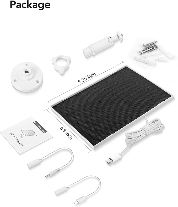 Ring Solar Panel Charger, 6.5W Solar Panel for Security Camera, Compatible for Ring Camera with Battery, Waterproof Solar Panel with Type-C, Micro USB and DC Port Cable for Most Cameras