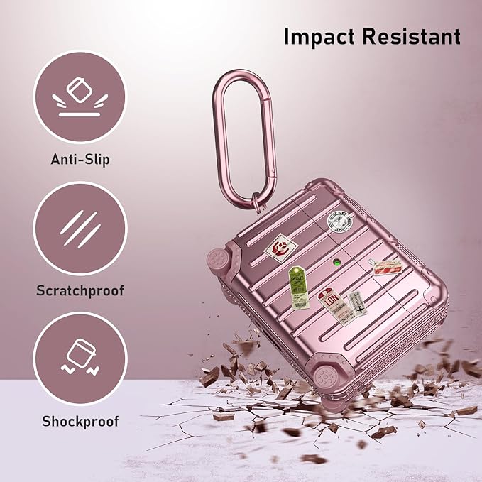 KOREDA Compatible with AirPods Pro 3 Case Cover, Cute Funny Suitcase Design Case for AirPods Pro 3rd Generation, Fashion Protective Hard Case for Women Men with Keychain and Cleaner Kit (Rose Gold)