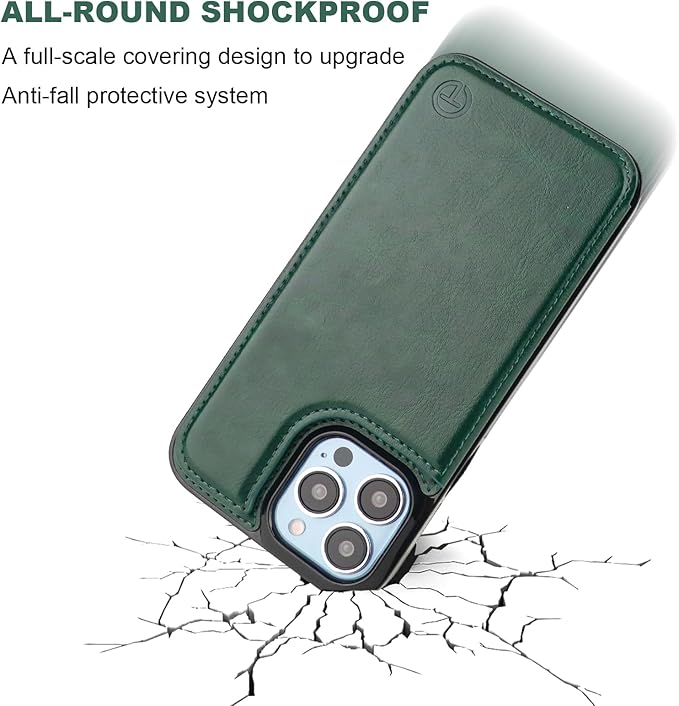 ONETOP Compatible with Magsafe for iPhone 13 Pro Max Wallet Case with Card Holder, PU Leather Kickstand RFID Blocking Case, Double Magnetic Clasp and Durable Shockproof Cover 6.7 Inch (Green)