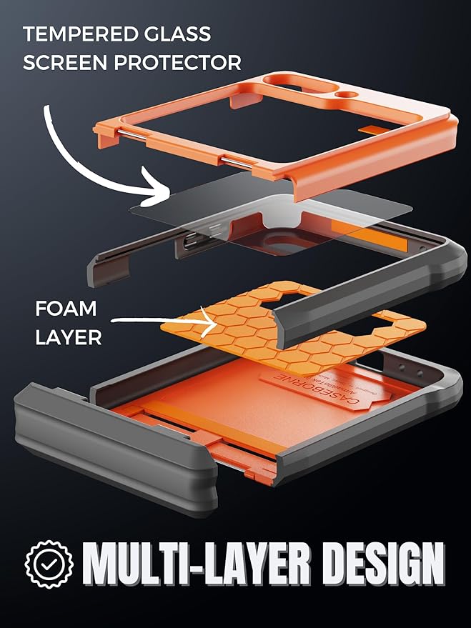 CaseBorne V Compatible with Samsung Galaxy Z Flip 5 Case - Rugged Protective Case with Semi-Auto Hinge Cover and Tempered Glass Screen Protector, [Made of 100% Recycled Materials]