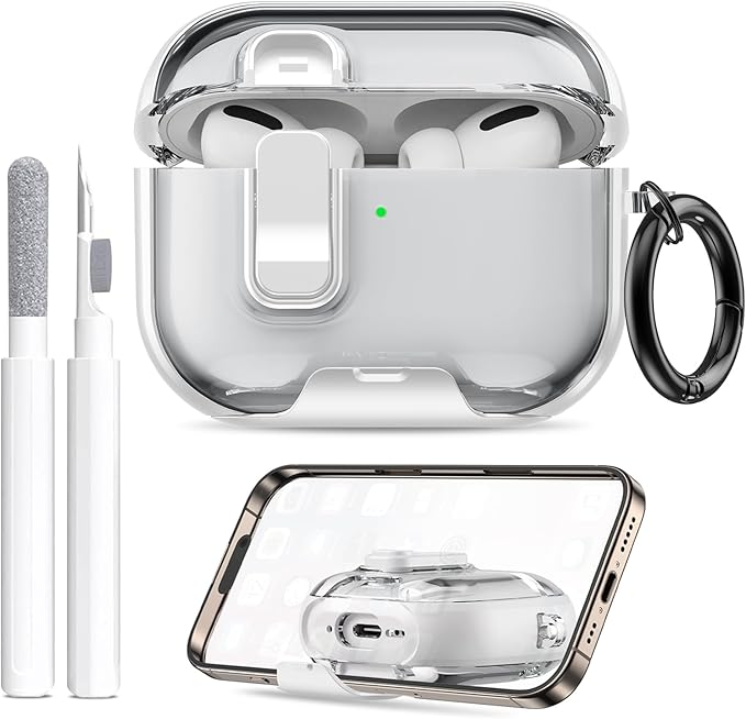 for AirPods Pro 3 Case (2025) with Phone Stand & Cleaner Kit, Cute Soft Silicone Cover for AirPods Pro 3rd Genera case with Keychain for Women Men with Keychain for Airpod Pro case(2025) White