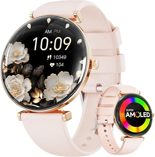 Hwagol Smart Watches for Women with Android iPhone Compatible[Calls/Metal Thin Body],1.43" Micro-Spherical AMOLED Screen,Fitness Watch with Sleep/Heart Rate Monitor,Pedometer for Steps Miles