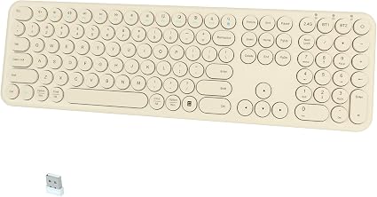 Quiet Wireless Keyboard, Round Keycaps, Low Profile Slim Design (Khaki)