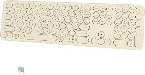 Quiet Wireless Keyboard, Round Keycaps, Low Profile Slim Design (Khaki)
