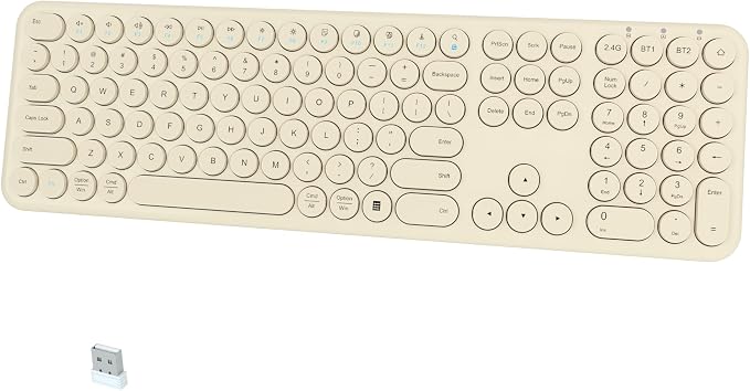 Quiet Wireless Keyboard, Round Keycaps, Low Profile Slim Design (Khaki)