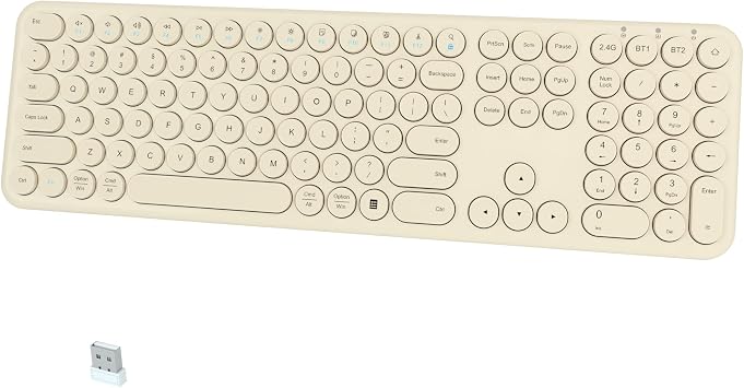 Quiet Wireless Keyboard, Round Keycaps, Low Profile Slim Design (Khaki)