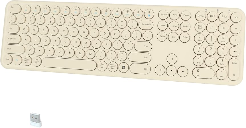 Quiet Wireless Keyboard, Round Keycaps, Low Profile Slim Design (Khaki)