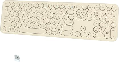 Quiet Wireless Keyboard, Round Keycaps, Low Profile Slim Design (Khaki) - Image 1