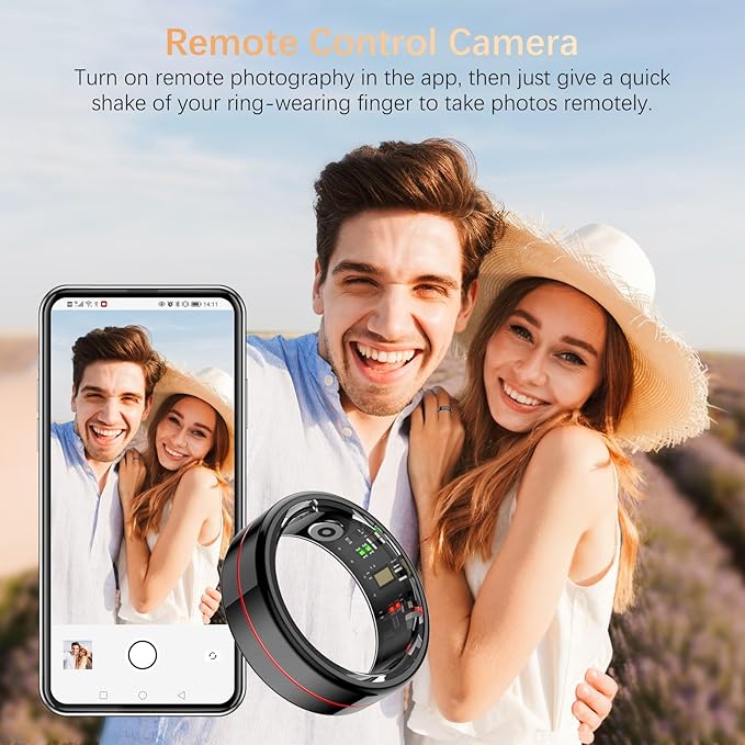 Fit Ring for Women Men, Ring Health Tracker with Heart Rate,Blood Oxygen,Heart Rate Variability, Stress, Sleep Monitor, Step Counter, Smart Ring for iPhone & Android, No Subscription Fee (Black, 7#)