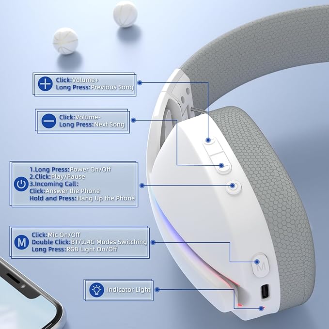 Attack Shark L90 Ultralight RGB Wireless Gaming Headset with Plug-in Microphone,Bluetooth 5.3 & 2.4G Wireless & Wired Headphone, 7.1 Surround Sound for Xbox One Series, PS4,PS5 & PC (White)