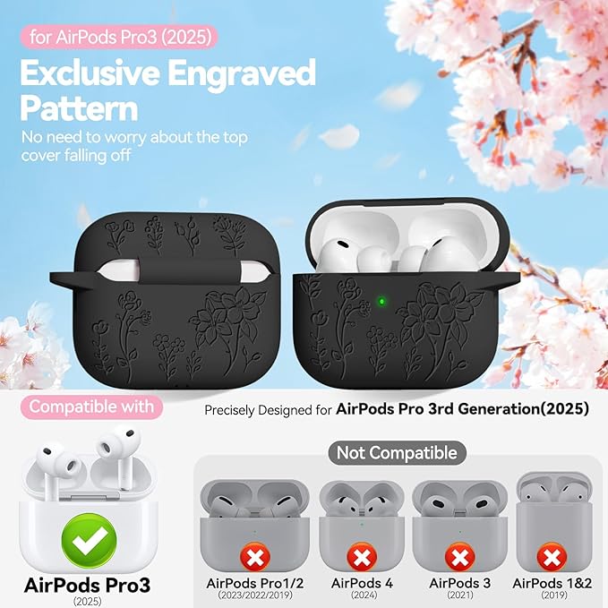 for AirPods Pro 3 Case, Soft Silicone Airpod Pro Case Cover with Keychain & Cleaning Kit Compatible with AirPods Pro 3rd Generation 2025 for Women Girly, Anti-Scratch