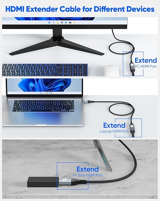 HDMI Extension Cable 20 FT, 4K HDMI Extender Cable Male to Female Adapter Extension Cord 20FT, 4K@60Hz, 2K, 1080P, ARC, HDR Compatible with Laptop, HDTV, Monitor, Roku, Fire TV Stick, Xbox, PS5