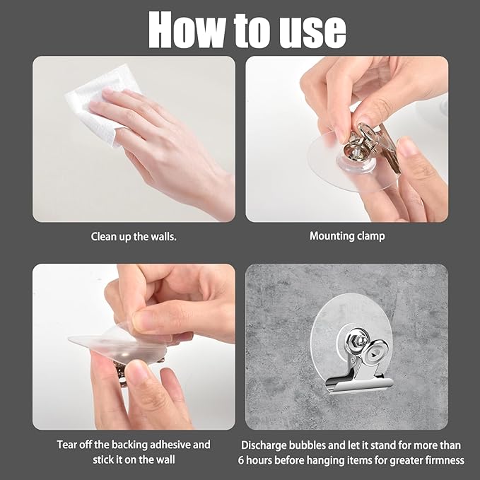 Self Adhesive Metal Clips, 12 Pcs Upgrade Strong self-Adhesive Clips for Hanging and Organization, Spring Clip for Paper Poster Tapestry Photo Wall Teacher Student Home Kitchen Office, Silver