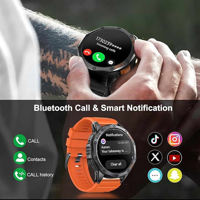 Military Smart Watches Built-in GPS, 170+ Sport Modes for Men with Flashlight, Smartwatch for Android Phones and iPhone, 1.43" AMOLED Screen Bluetooth Call Compass Altimeter (Sivler & Camo (2 Bands))