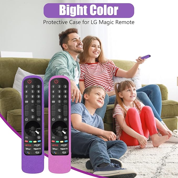 2 Pack Remote Cover for LG Magic, Silicone Protective Case for LG Smart TV Remote Controller LG MR21/ 22/23 Shockproof Anti-Slip Remote Case Sleeve with Anti-Lost Loop (Purple + Hot Pink not Glow)