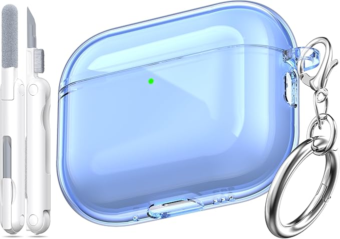 for AirPods Pro 3 Clear Case 2025, Military-Grade Shockproof, Soft TPU Highly Transparent Anti-Yellowing for AirPods Pro 3 Case with Cleaning Kit & Cute Round Buckle, Clear Blue