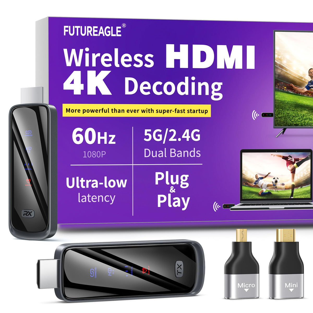 Wireless HDMI Transmitter and Receiver 328FT/100M,4K Decode Plug & Play Portable 5G+2.4G Wireless Display Adapter Extender Kit for Video and Audio to Monitor from PC/Projector