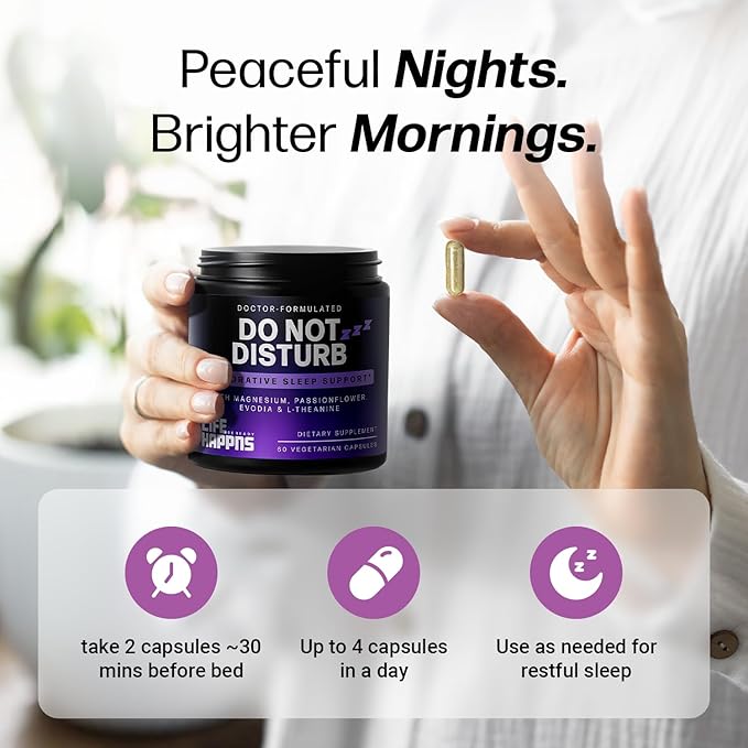 Life Happns Melatonin-Free Sleep Aid for Adults – Triple Magnesium, L-Theanine, Passionflower & Evodia for Deep, Restorative Sleep & Waking Refreshed | Non-Habit-Forming Natural Sleep Relaxation