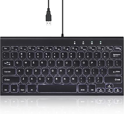 Perixx PERIBOARD-429 Wired Mini Backlit Keyboard - Thin and Silent Scissor Keys - White Backlight Color - US English
