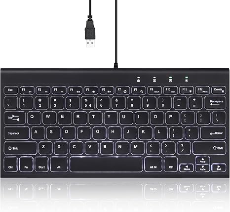 Perixx PERIBOARD-429 Wired Mini Backlit Keyboard - Thin and Silent Scissor Keys - White Backlight Color - US English