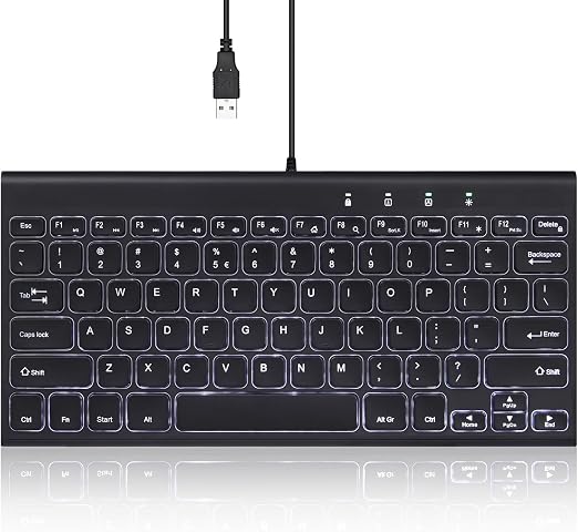 Perixx PERIBOARD-429 Wired Mini Backlit Keyboard - Thin and Silent Scissor Keys - White Backlight Color - US English