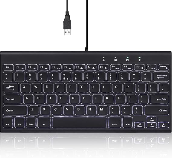 Perixx PERIBOARD-429 Wired Mini Backlit Keyboard - Thin and Silent Scissor Keys - White Backlight Color - US English