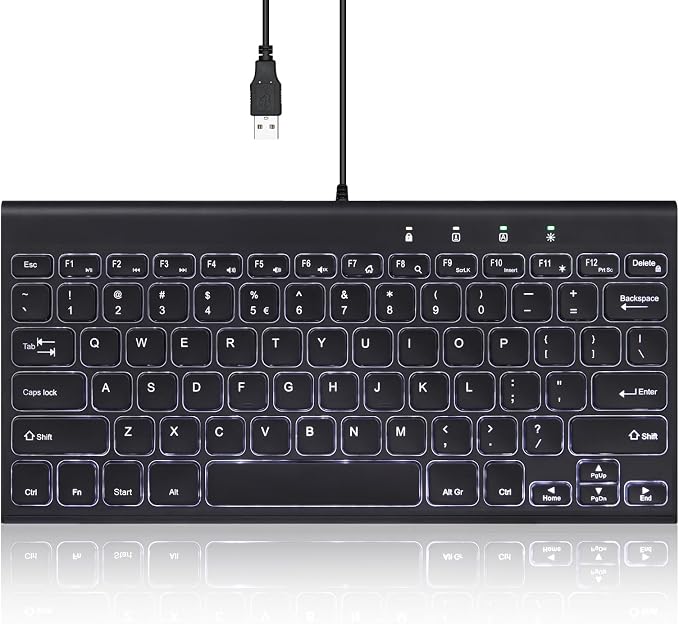Perixx PERIBOARD-429 Wired Mini Backlit Keyboard - Thin and Silent Scissor Keys - White Backlight Color - US English