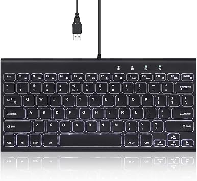 Perixx PERIBOARD-429 Wired Mini Backlit Keyboard - Thin and Silent Scissor Keys - White Backlight Color - US English