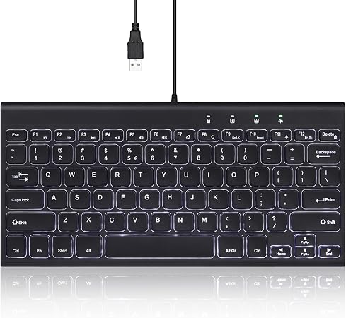 Perixx PERIBOARD-429 Wired Mini Backlit Keyboard - Thin and Silent Scissor Keys - White Backlight Color - US English
