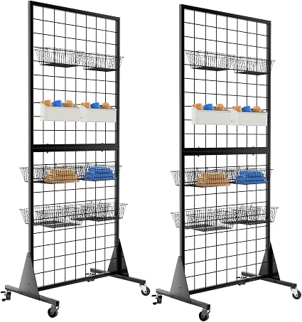 2-Pack Gridwall Panel Display Stand, 2'x5.5' Heavy Duty Floor Standing Rack with Detachable Girdwall, Movable Silent Wheel, Easy to Transport, Ideal for Retail & Craft Fairs