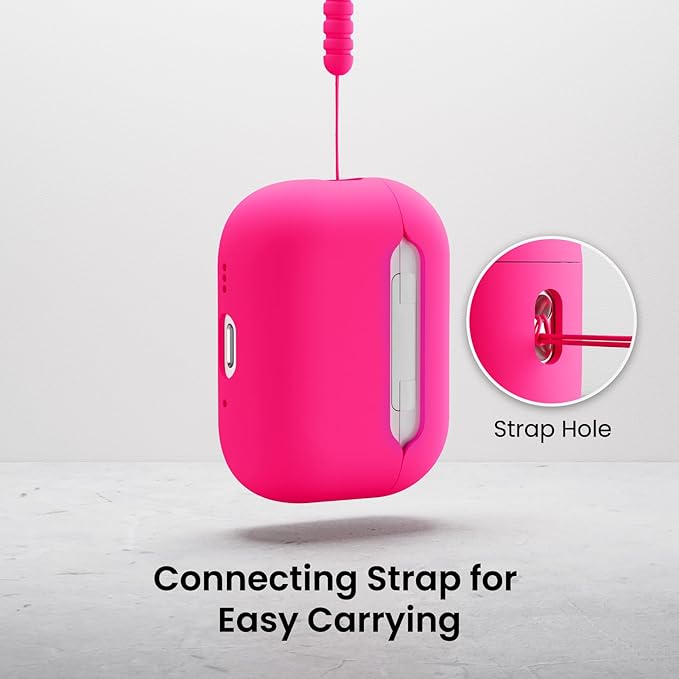 ORNARTO Compatible with AirPods Pro 3 Case 2025, Full Protective Hybrid Silicone for AirPods Pro 3rd Generation Case, Front LED Visible Skin Cover-Hot Pink