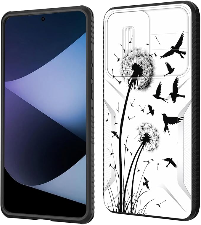 for Galaxy A36 5G/A56 5G Case Built in Slide Camera Lens Cover,Heavy Duty Shockproof Protection Dual Layer Case for Samsung Galaxy A36 5G/A56 5G 6.7" 2025,Dandelions and Birds