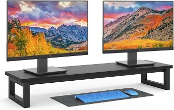 YAOHUOO Dual Monitor Stand Riser, 39Inch Large Monitor Stands for 2 Monitors, Computer Monitor Stand, Wooden Desktop Oraganizer Shelf for Office Desk Computer,Laptop,TV - Image 1
