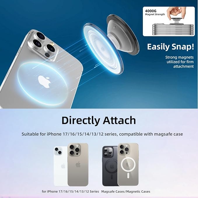 for Magsafe Phone Grip, Magnetic Phone Grip Holder, Magnetic Collapsible Expandible Mobile Phone Grips Stand Holder for iPhone 16 15 14 13 12 Series, Transparent Blue