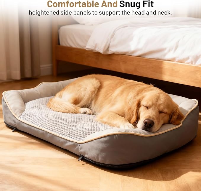 Waterproof Orthopedic Dog Bed for Large Dogs - Cooling PU Fabric, Removable Washable Cover, Medium-Size Pet Bed for Dogs & Crate Use