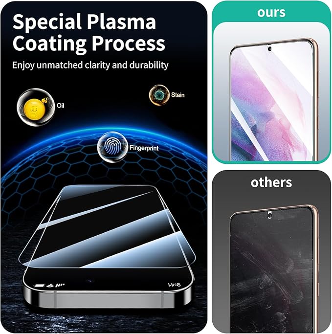 3*Screen Protector and 3*Camera Lens Protector for Samsung Galaxy S21+/S21 Plus with a Installation Alignment Aid, Tempered Glass Film, [9H Hardness][Anti-Shatter][Anti-Scratch]