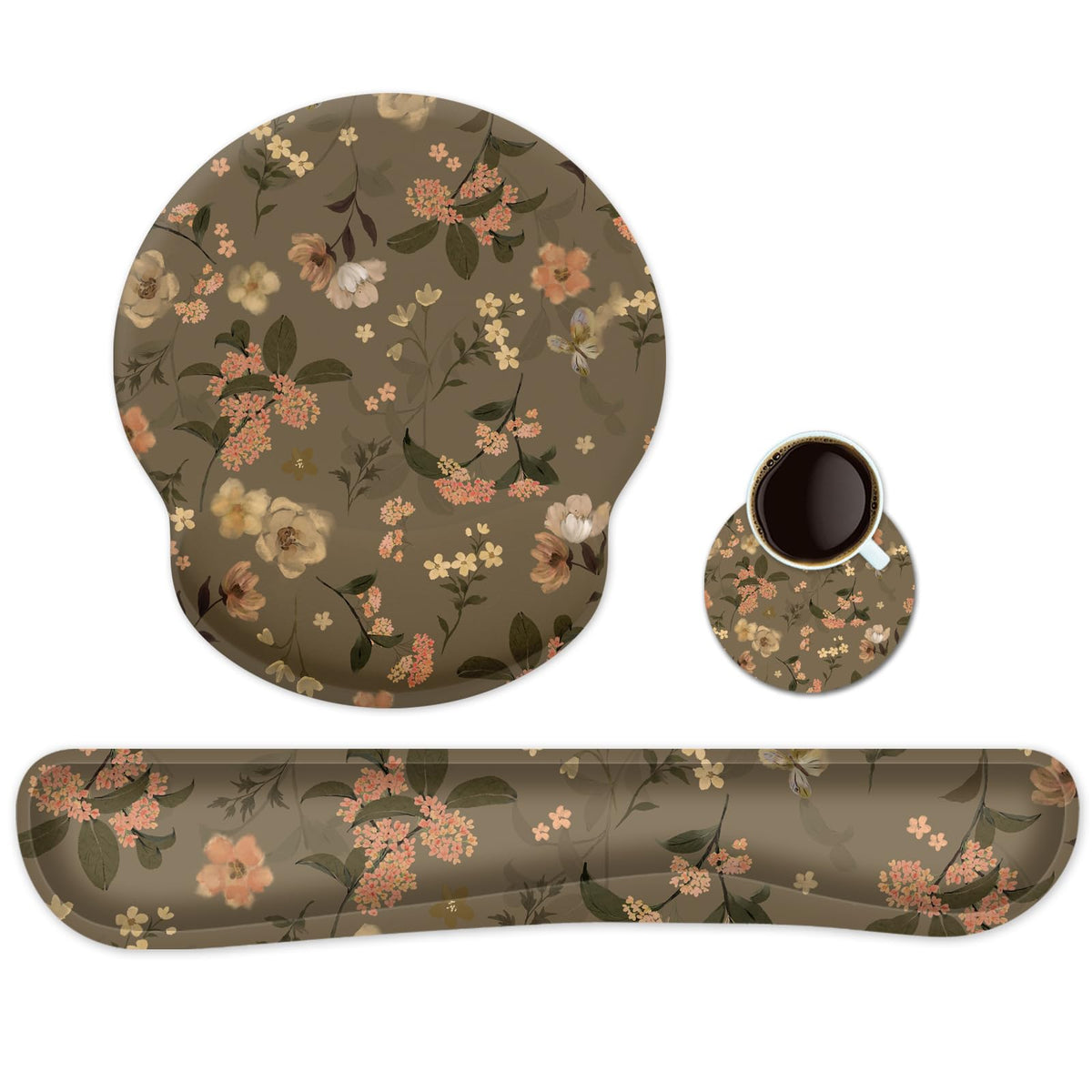 Ergonomic Keyboard Mouse Pad Wrist Rest Support Set for Laptop/Computer/Desktop,Memory Foam Hand Rest Wrist Cushion for Gaming/Office,Lightweight Comfortable & Pain Relief (Flowers)