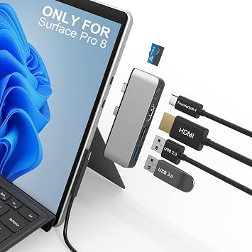Docking Station for Surface Pro 8 with 4K HDMI, USB-C Thunerbolt 4 (Display+Data+PD Charging), USB 3.0, USB 2.0, TF Card Slot, Triple Display (Pro 8+HDMI+USB C) USB Hub for Pro8 - Image 2