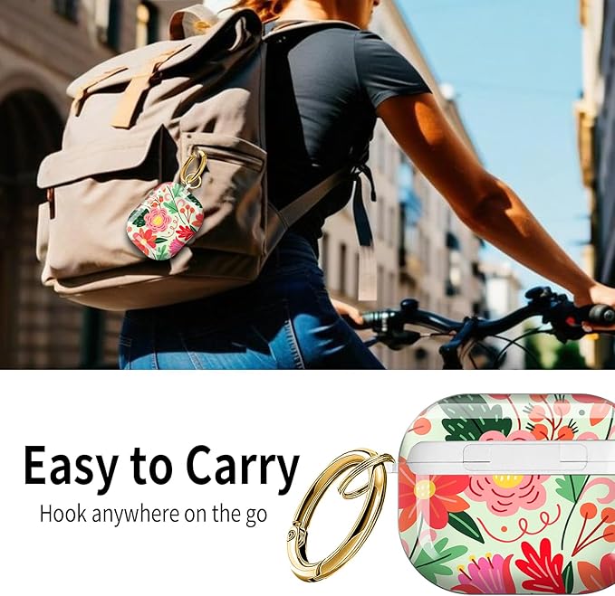 Cute Hard Case Compatible with AirPods Pro 3rd Generation Case (2025), Shockproof Protective Cover with Golden Keychain Ring Clip (Cartoon Flower)
