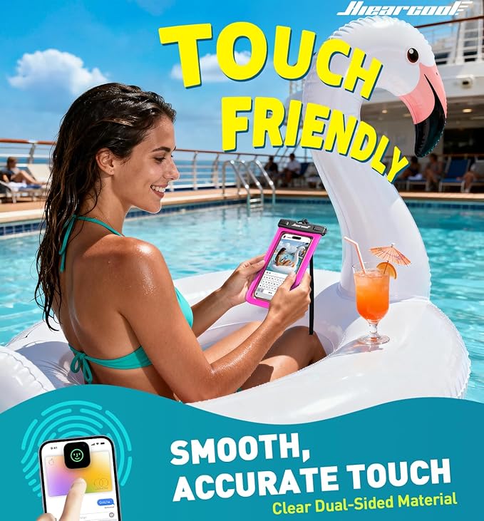 Hiearcool Universal Waterproof Phone Pouch,IPX8 Cell Phone Waterproof Case Up to 8.3" for iPhone 17 16 15 14 13 Pro Max,Beach Essentials Vacation Must Haves-Clear&Bright Red-2Pack