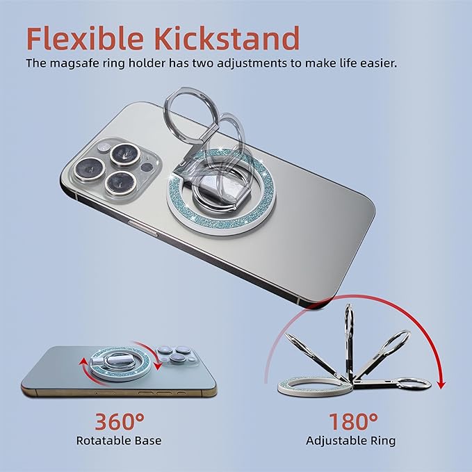 Tensho Cell Phone Ring Holder for MagSafe,360 Degree Rotation Magnetic Phone Grip with Adjustable Kickstand Finger,Strong Metal Mag Safe Finger Stand Compatible with Magsafe iPhone 15/14/13/12 Series.