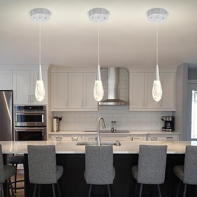 Pendant Light Kitchen Islan Silver Mini Crystal Chandelier Modern Hanging Light Fixture for Dining Room, Living Room,Bedroom, Foyer（3-Pack）