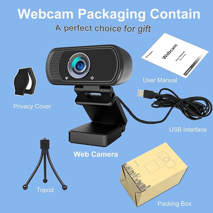 1080p Webcam with Microphone, USB PC Camera 110-Degree Wide Angle Webcam with Tripod/Privacy Cover,Plug and Play Web Camera for Desktop Computer Laptop mac Video Conferencing Streaming
