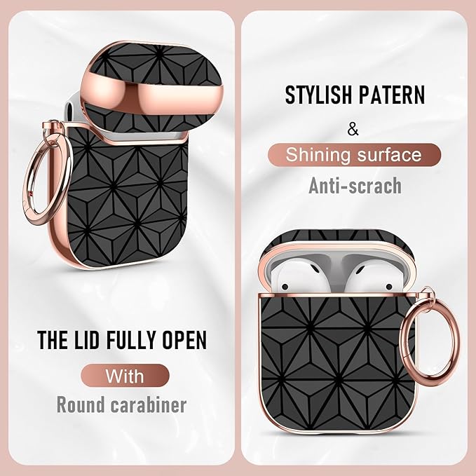 Maxjoy for AirPods 2nd Generation Case, Unique Design Hard Protective Shockproof Airpods Case Cover with Keychain Compatible with Apple AirPods 1st and 2nd Charging Case for Women Men,Black Triangle