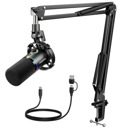 MAONO PD200XS XLR/USB Dynamic Microphone Kit, RGB Gaming Mic with Software