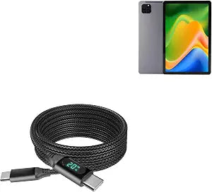 BoxWave Cable Compatible with AGM PAD T1 (11 in) - PowerDisplay PD Cable (6ft) - USB-C to USB-C (100W), LED Wattage Info Extra Long Braided Nylon - Jet Black