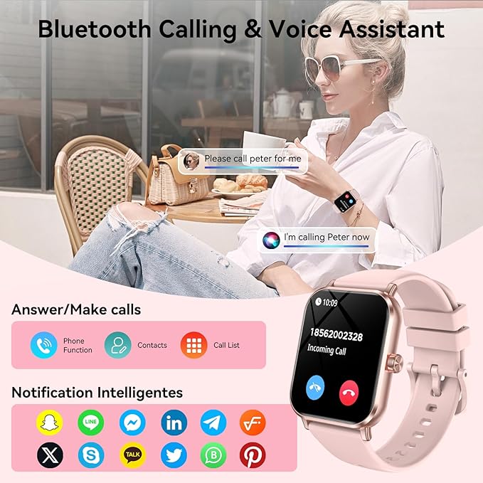 Smart Watches for Men Women, 1.83" HD Touchsreen, Bluetooth Calling, 5 ATM Water-Resistance, 130+ Sports Modes, Health, Fitness & Sleep Tracker, Timer, Pedometer, Fitness Watch for Android/iOS, Pink